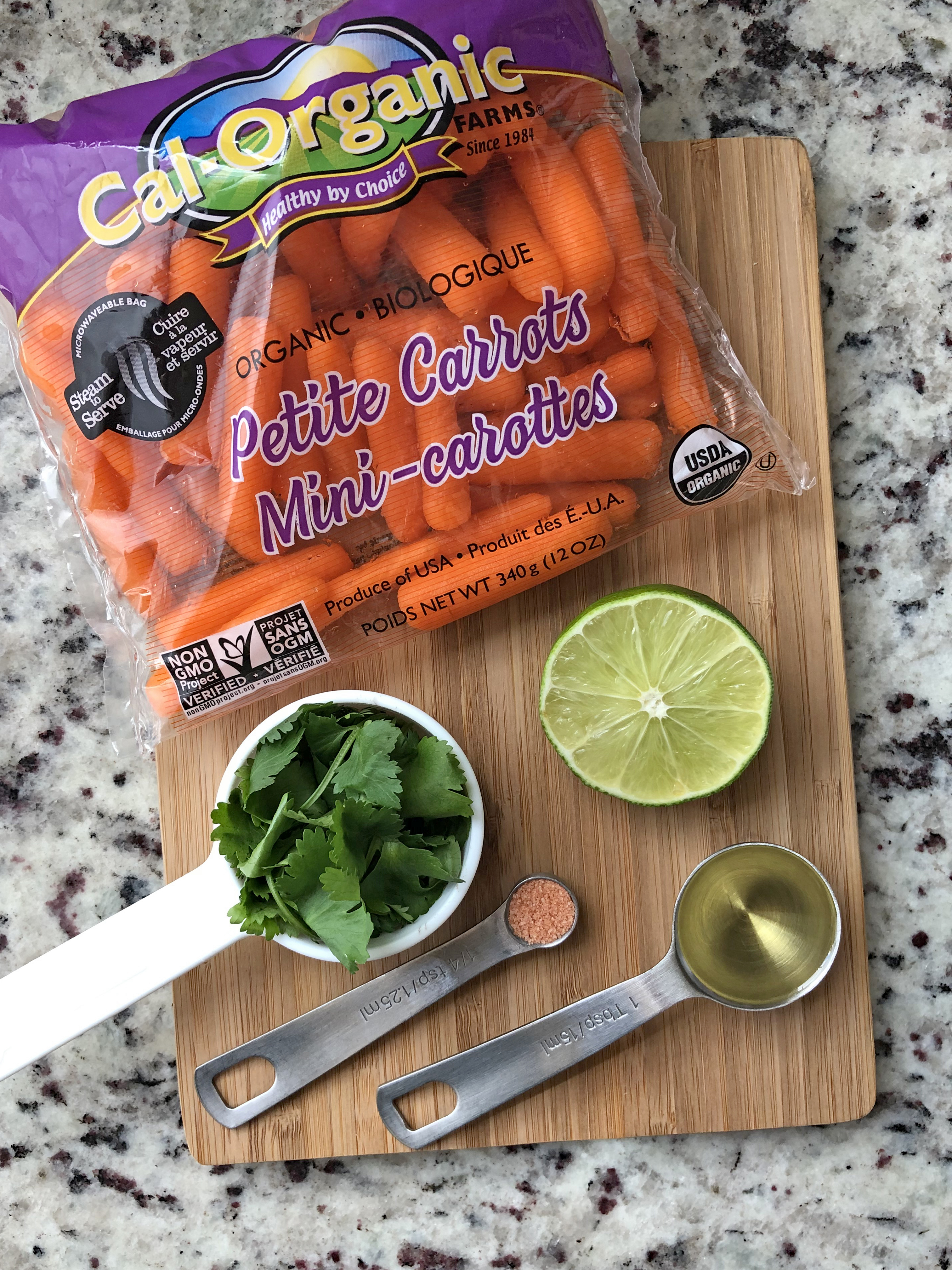 Ingredients in roasted cilantro lime carrots