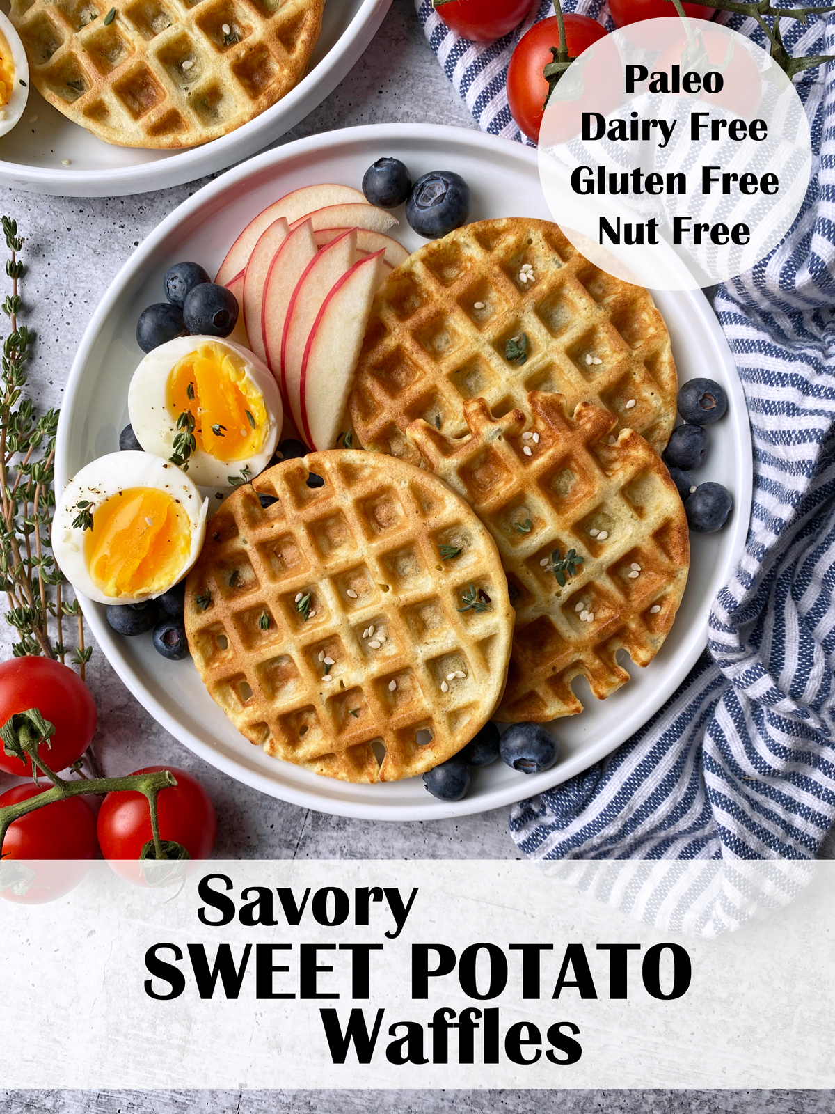 pinterest image for savory sweet potato waffles