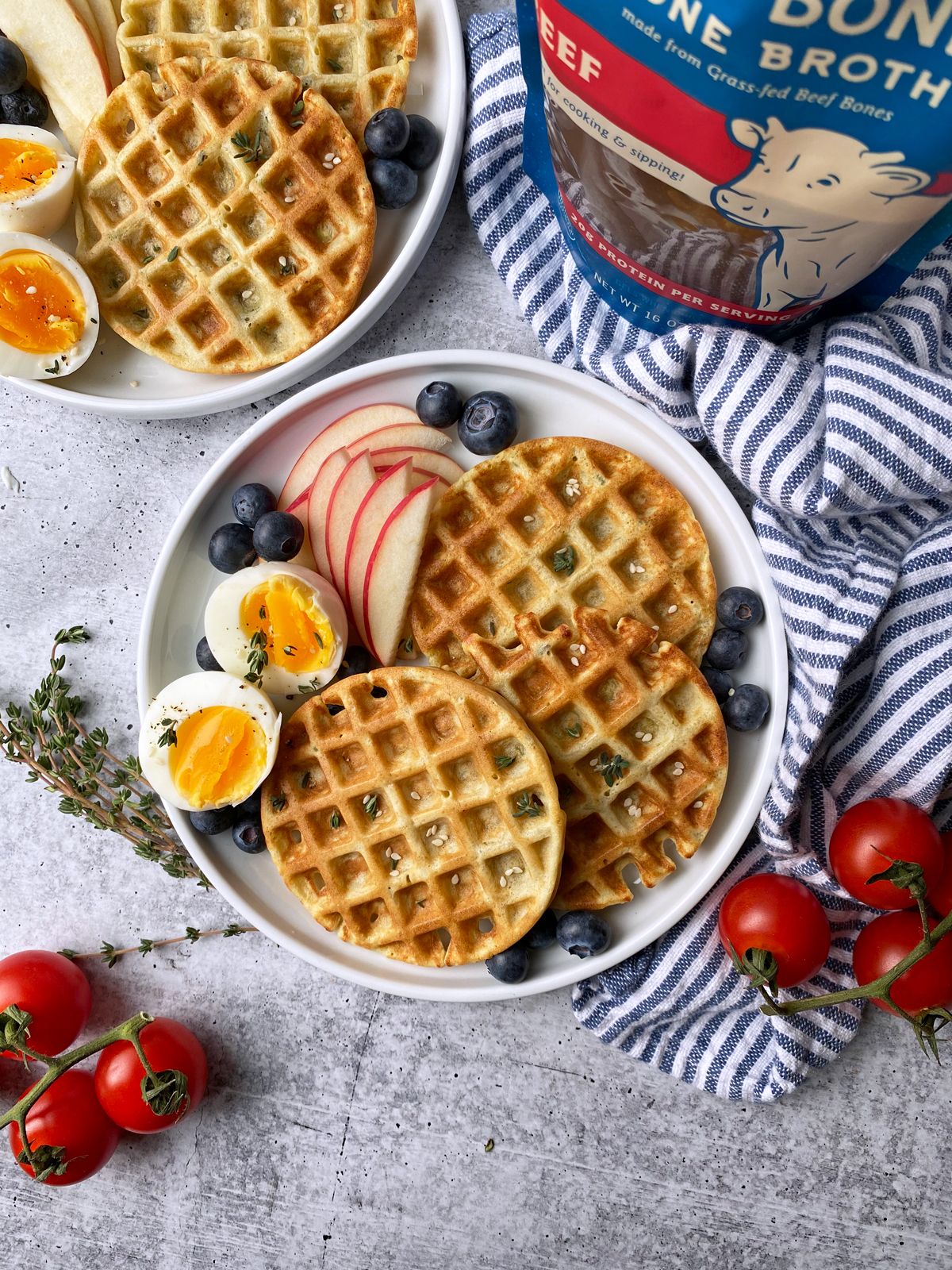 top view of savory paleo sweet potato waffles