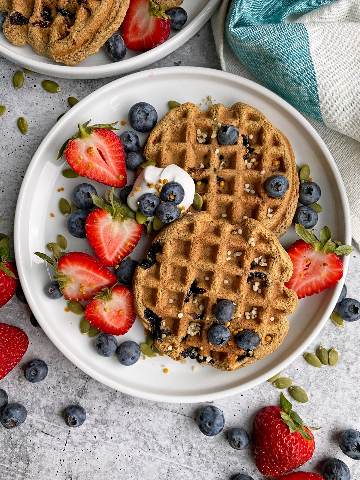 tigernut flour waffles with blueberries added