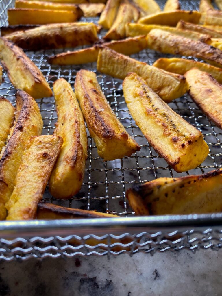 Easy Air Fryer Garlic Plantain Fries Bake It Paleo