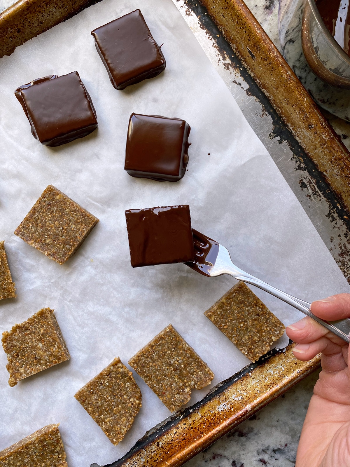 dipping-fig-bars-in-chocolate