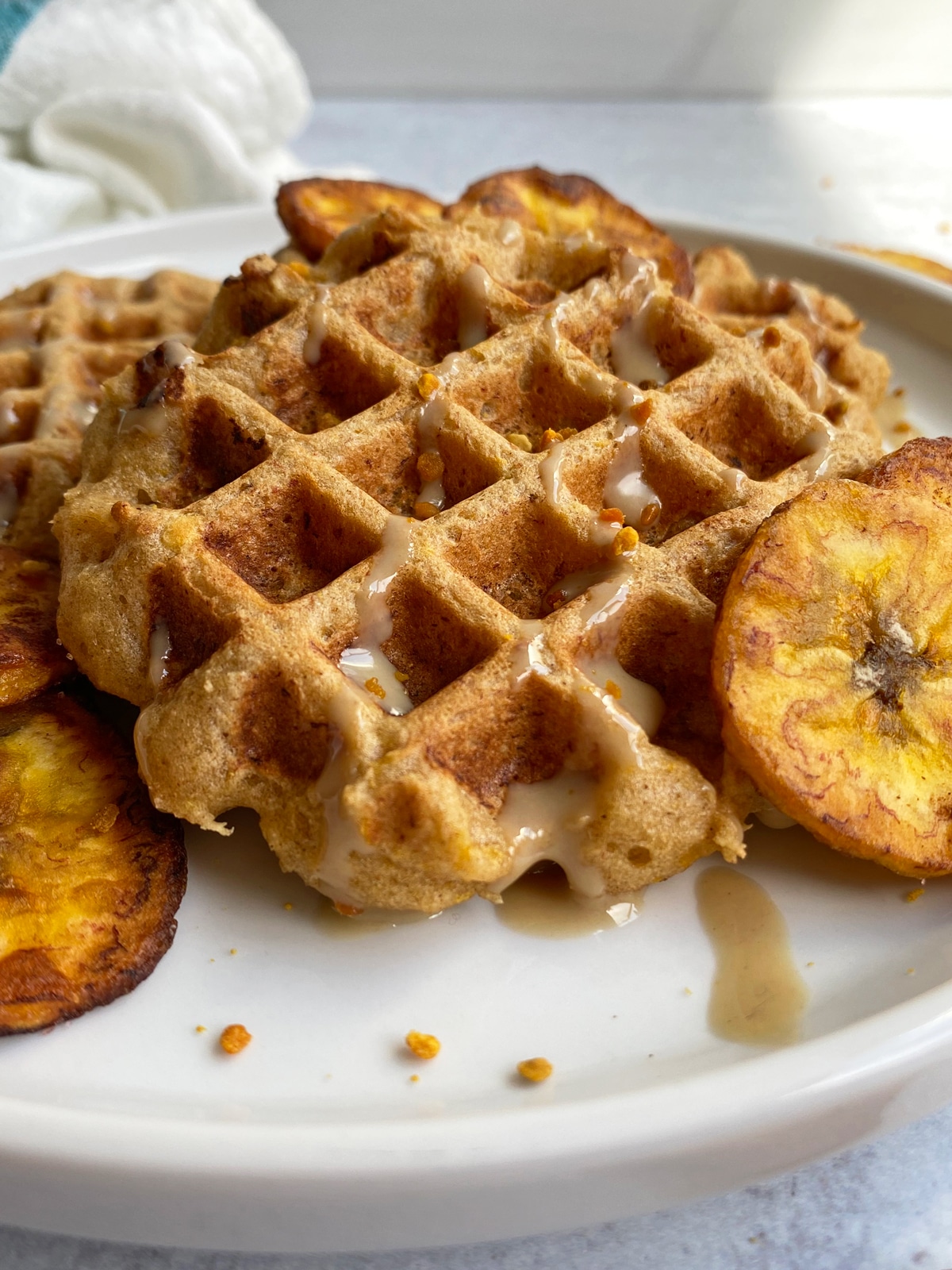 close up of plantain waffle