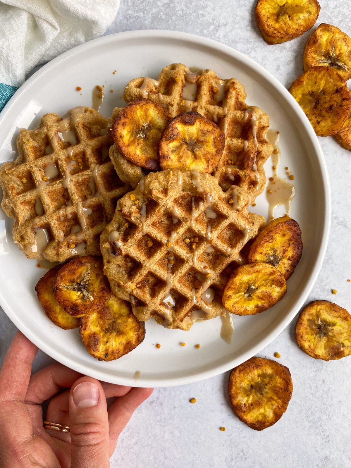 plate of plantain waffles