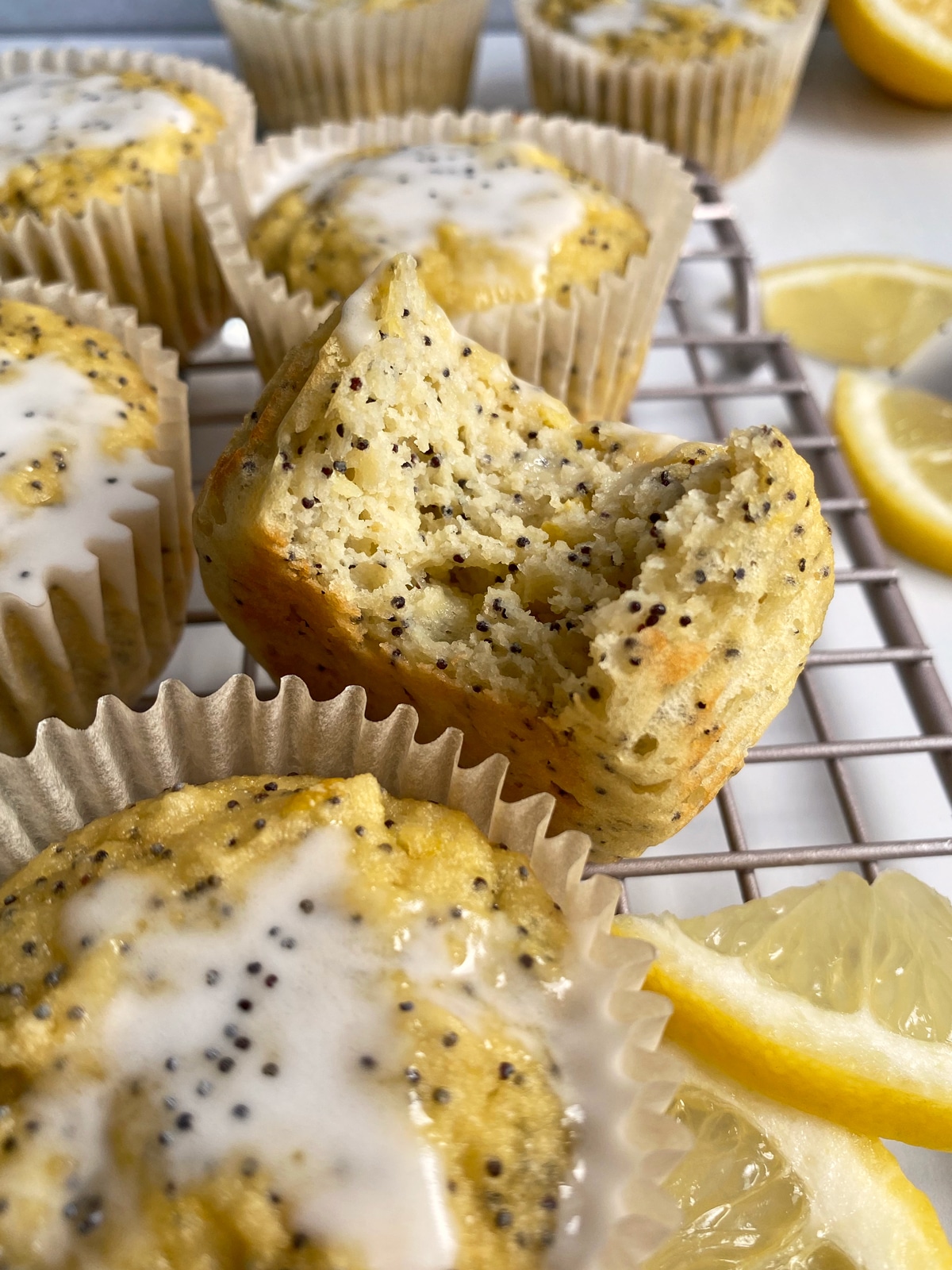 bite shot of poppy seed muffin