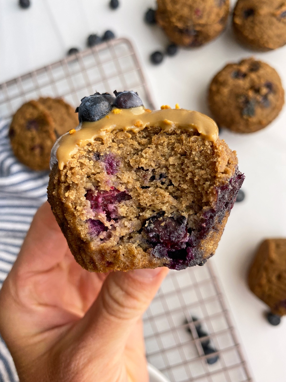 inside shot of blueberry muffin