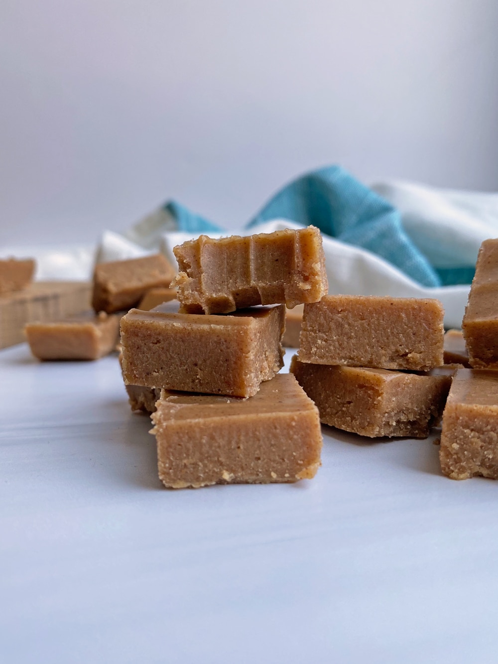 stacked fudge with a bite taken out