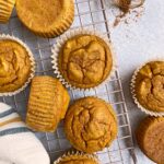 pumpkin protein muffins on wire cooling rack