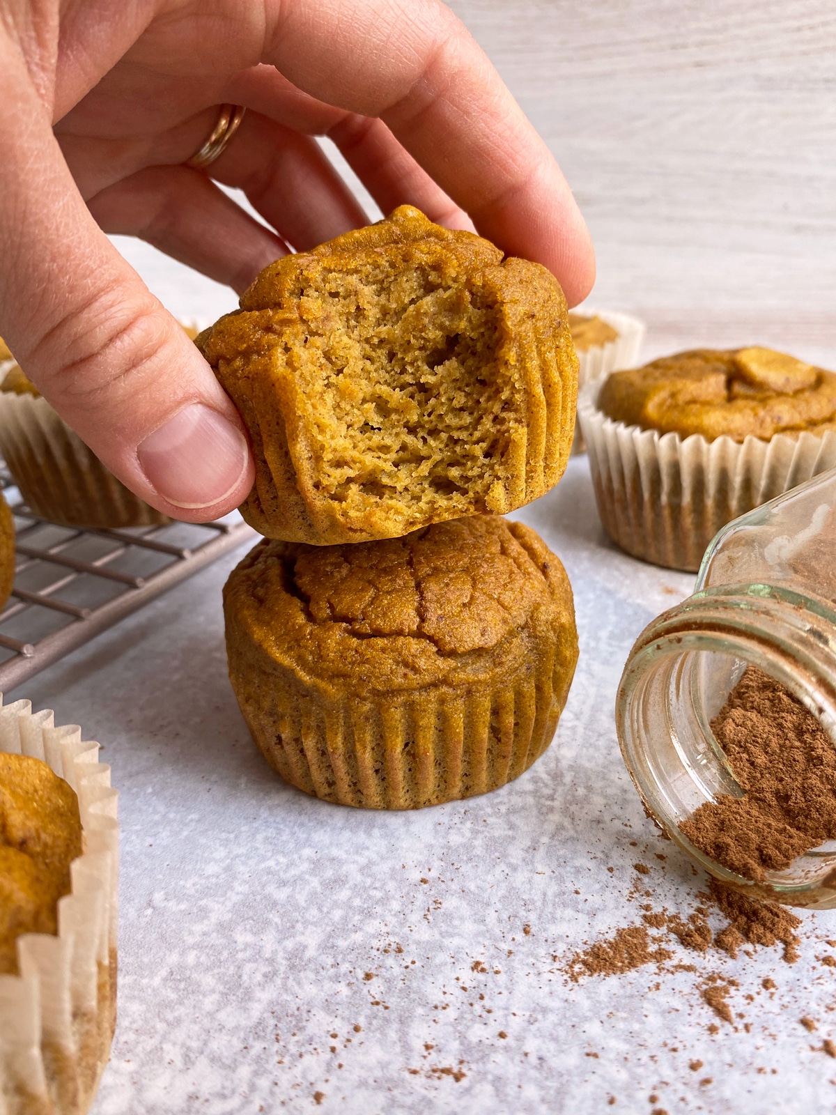 grabbing a pumpkin muffin