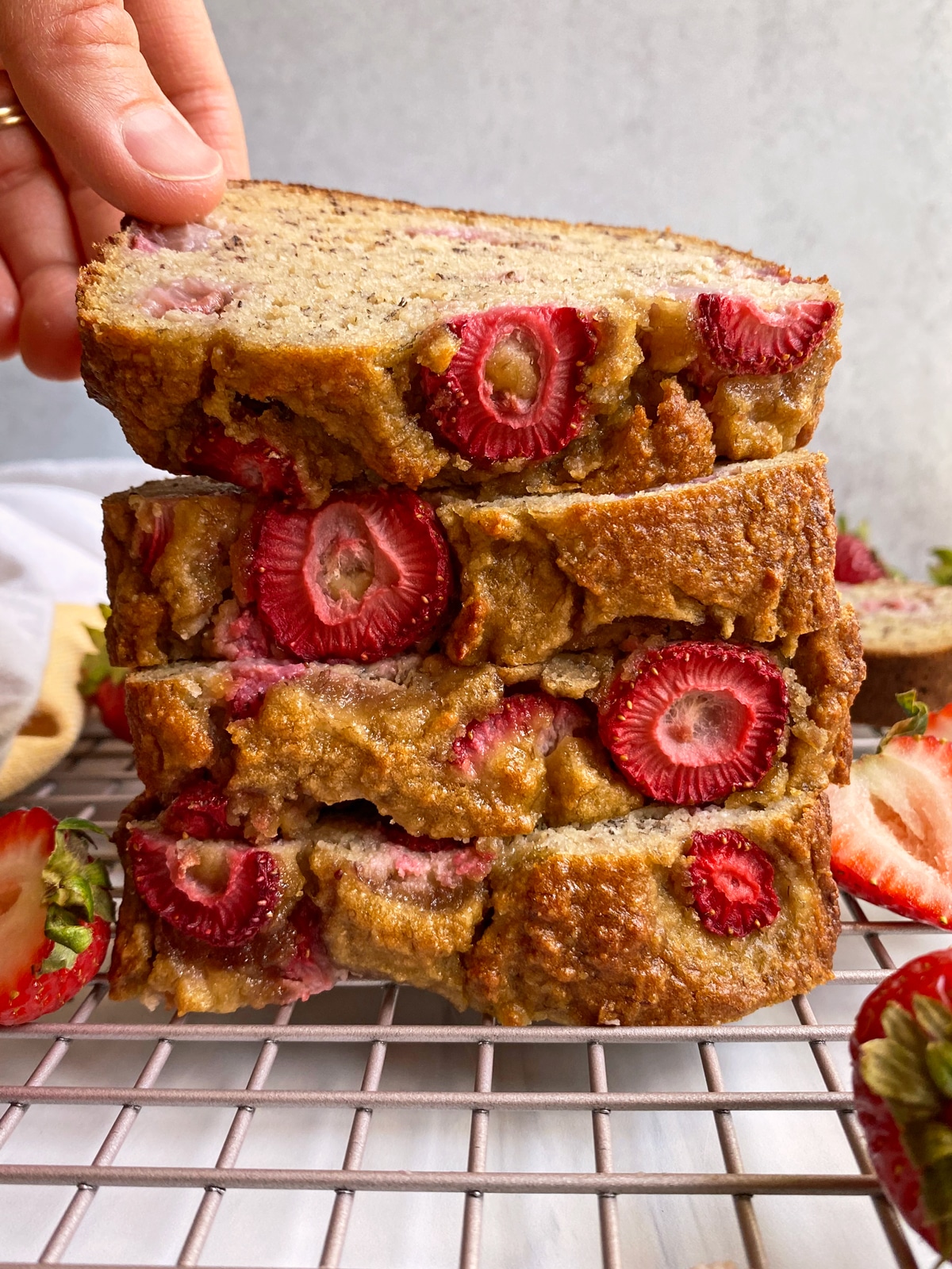 stack of strawberry banana bread