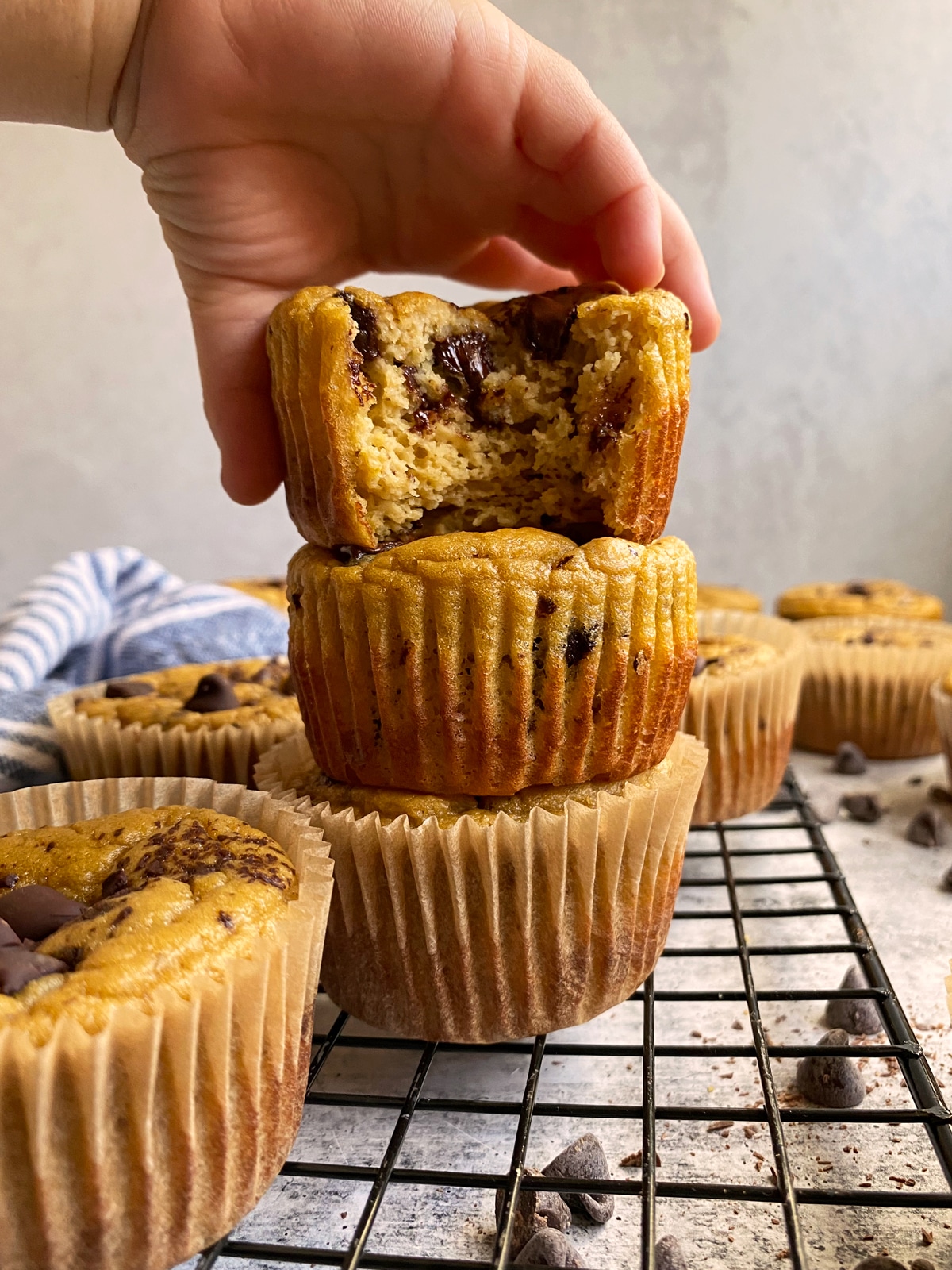 hand-grabbing-low-carb-chocolate-chip-muffins