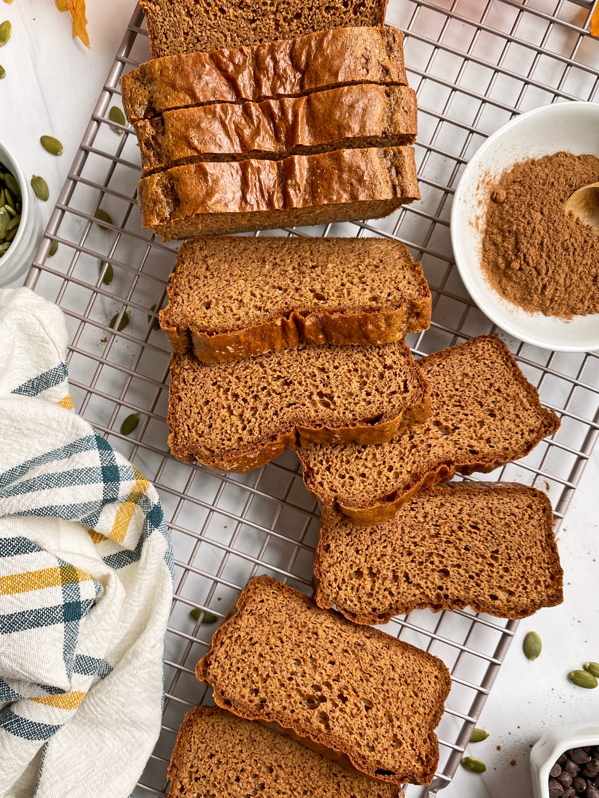 slices of collagen pumpkin bread on cooling rack