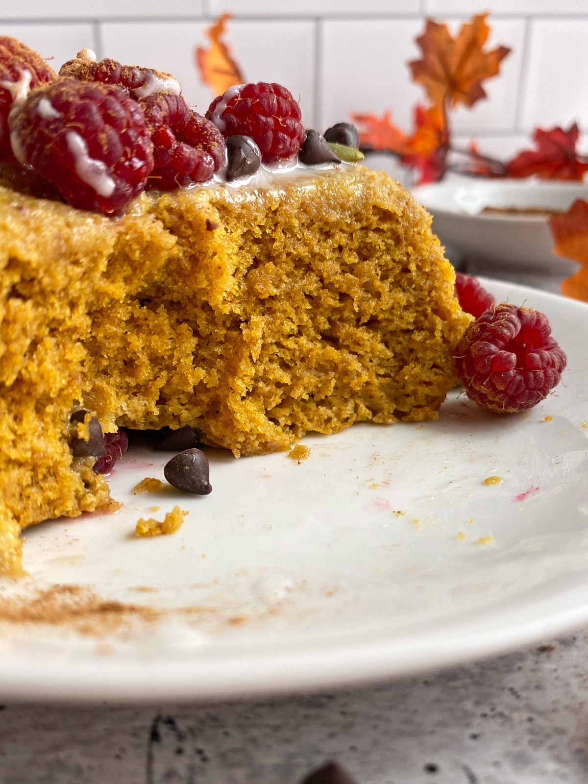 close up of pumpkin protein mug cake