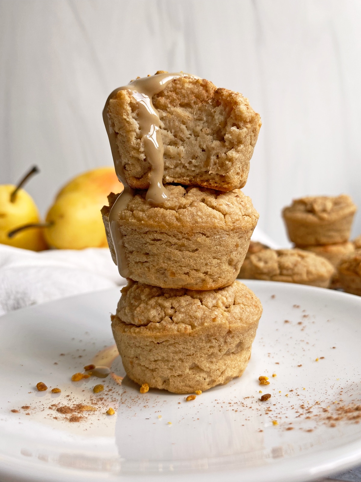 stack of mini pear muffins