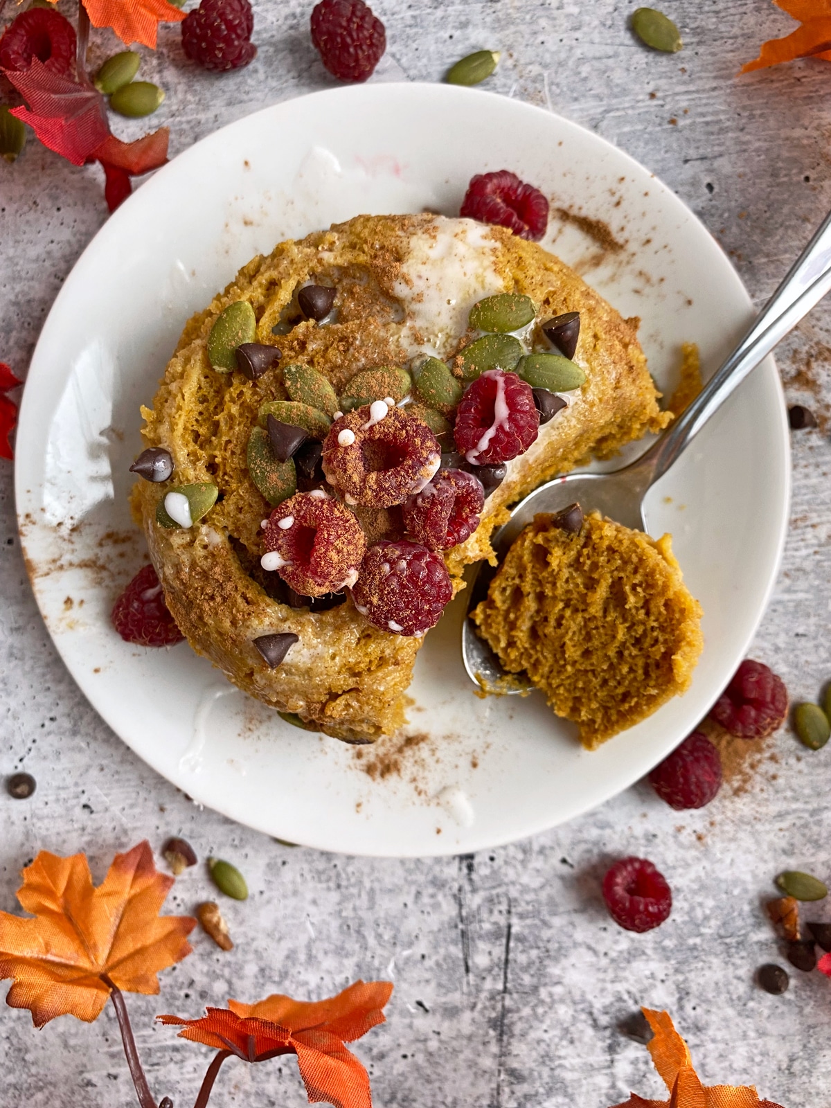 pumpkin mug cake on plate