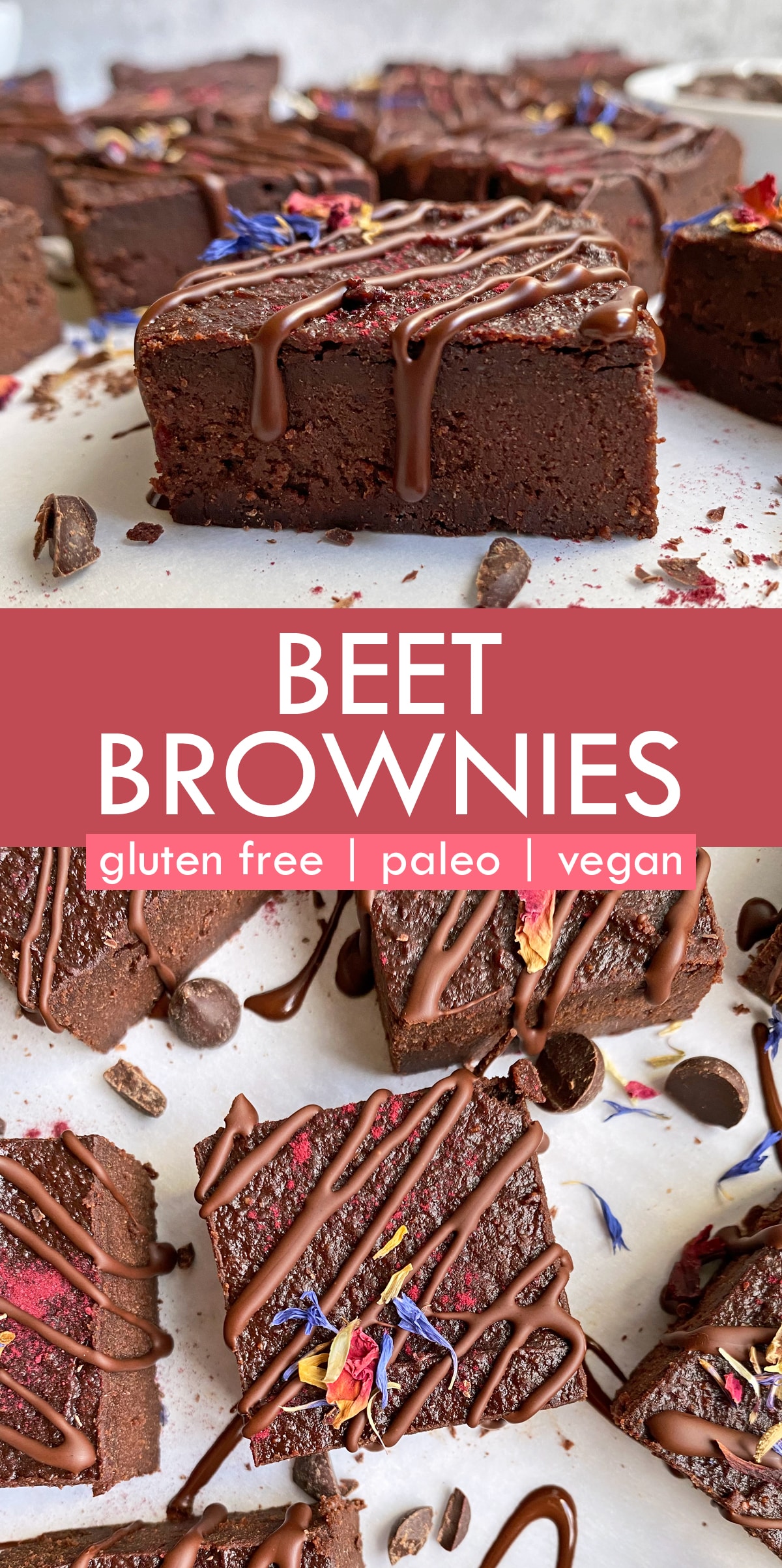 pinterest image for vegan beet brownies