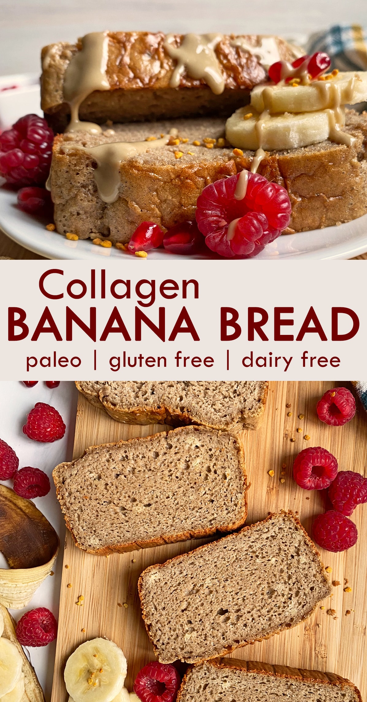 pinterest image for collagen banana bread