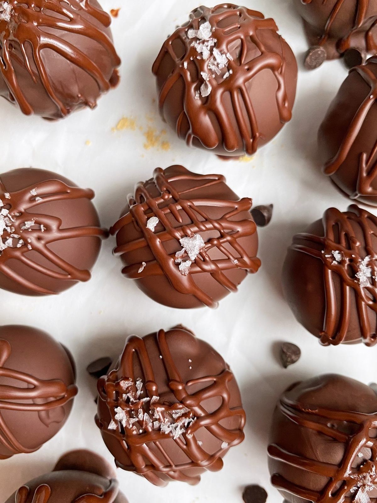 gingerbread truffles dipped in chocolate and topped with flaked sea salt