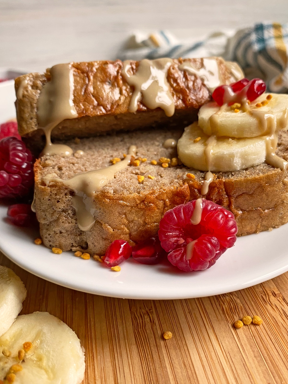 slices of collagen bread topped with tahini