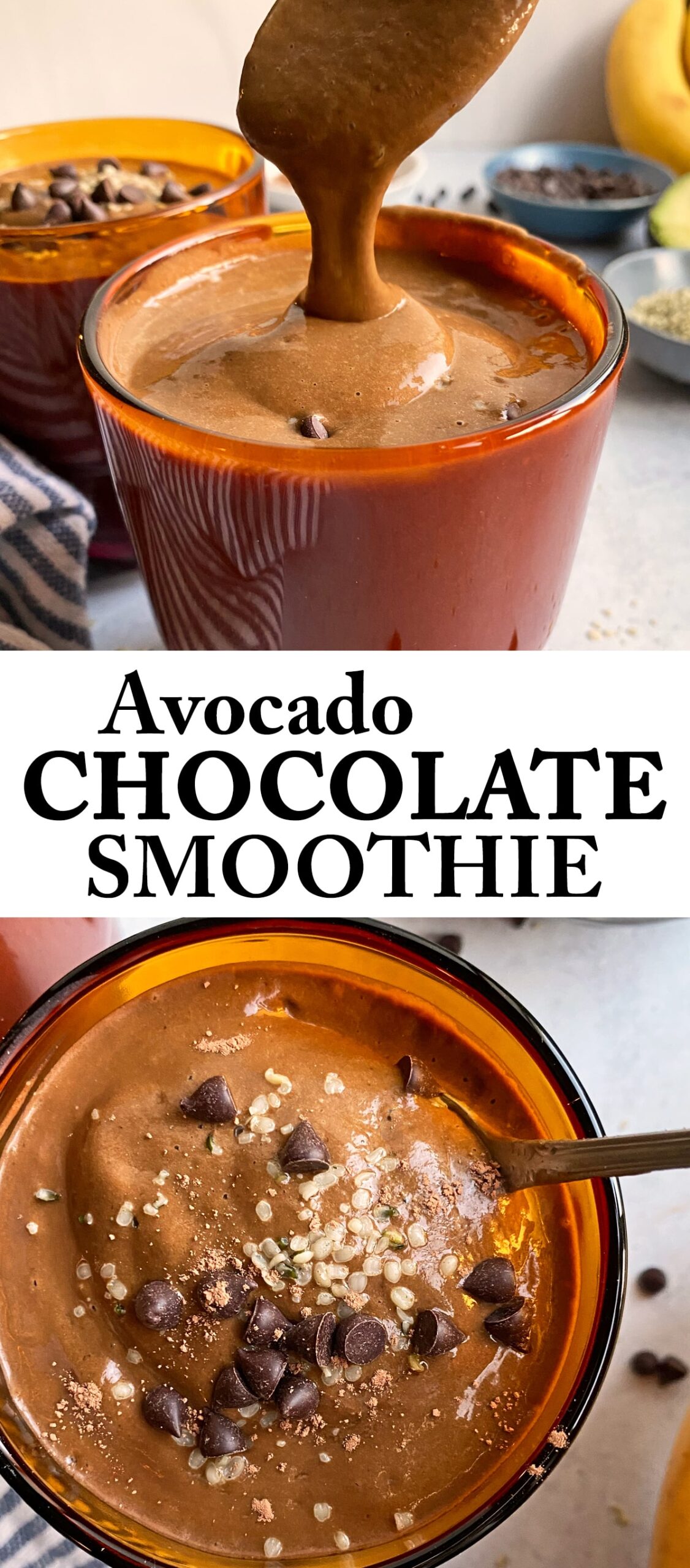 pinterest image for avocado chocolate smoothie