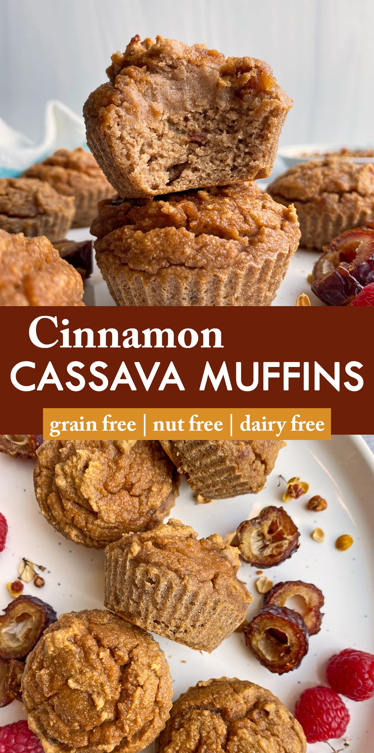 pinterest image for cinnamon cassava muffins