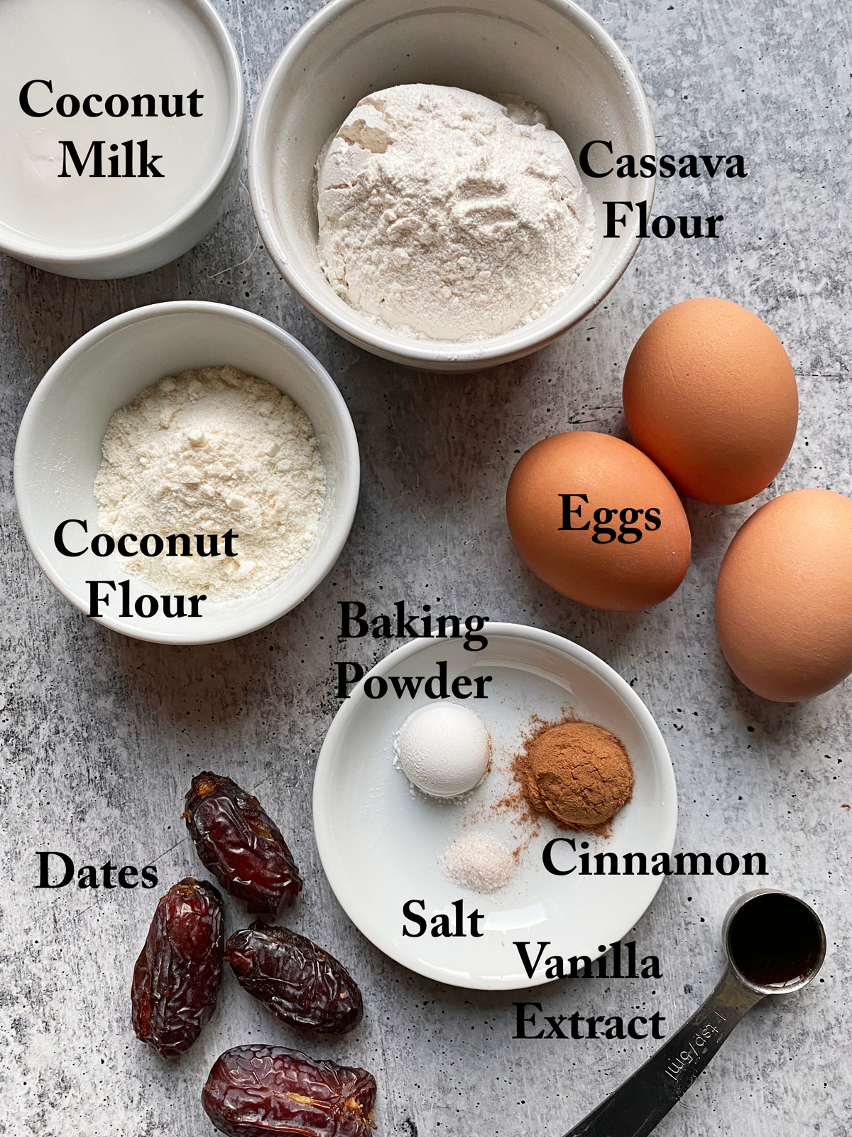 ingredients in cinnamon cassava muffins