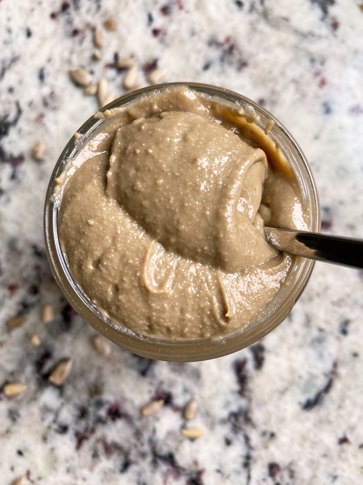 homemade sunflower butter in a jar