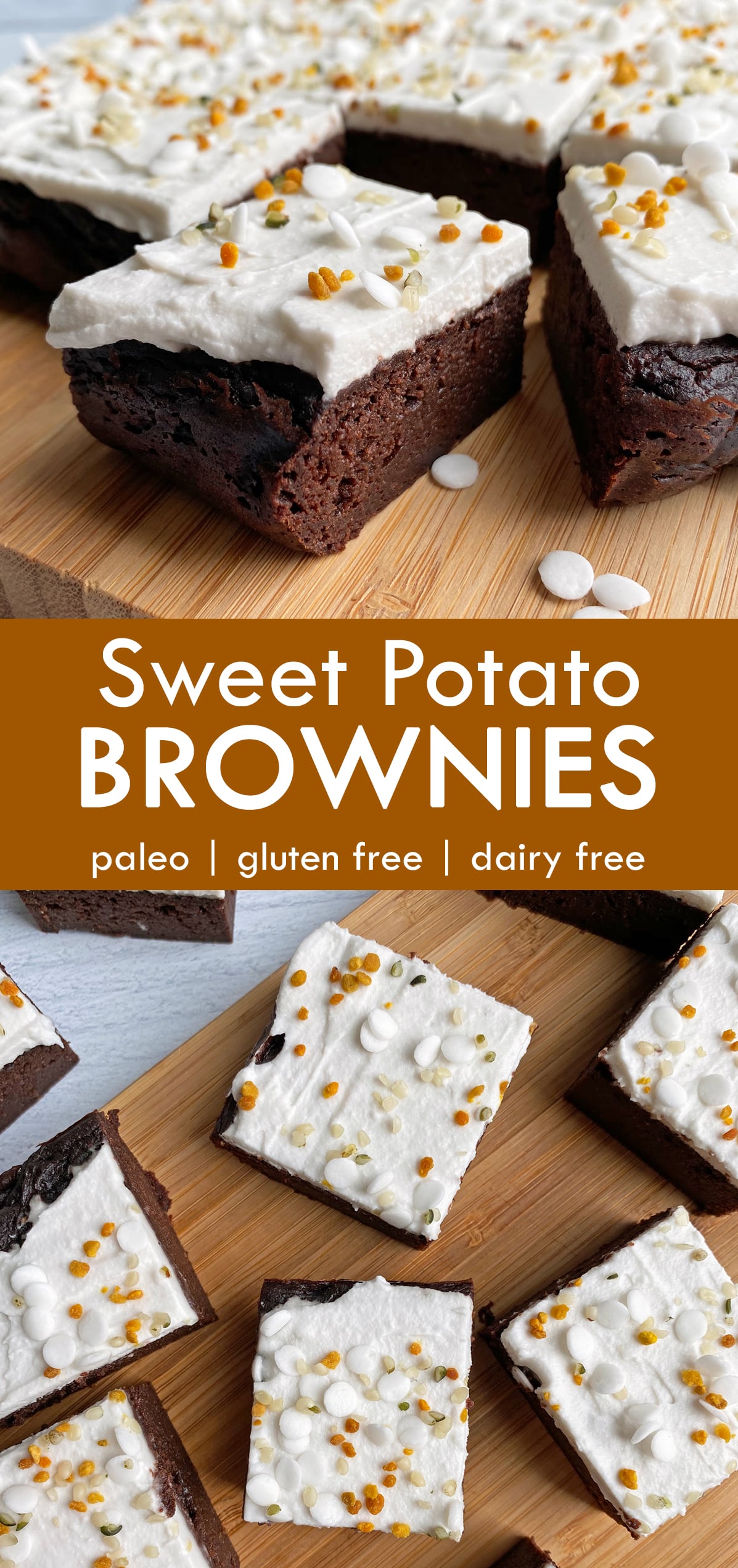 pinterest image for sweet potato brownies