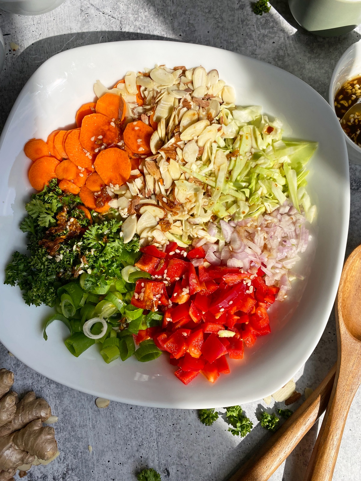 Asian salad ingredients in bowl