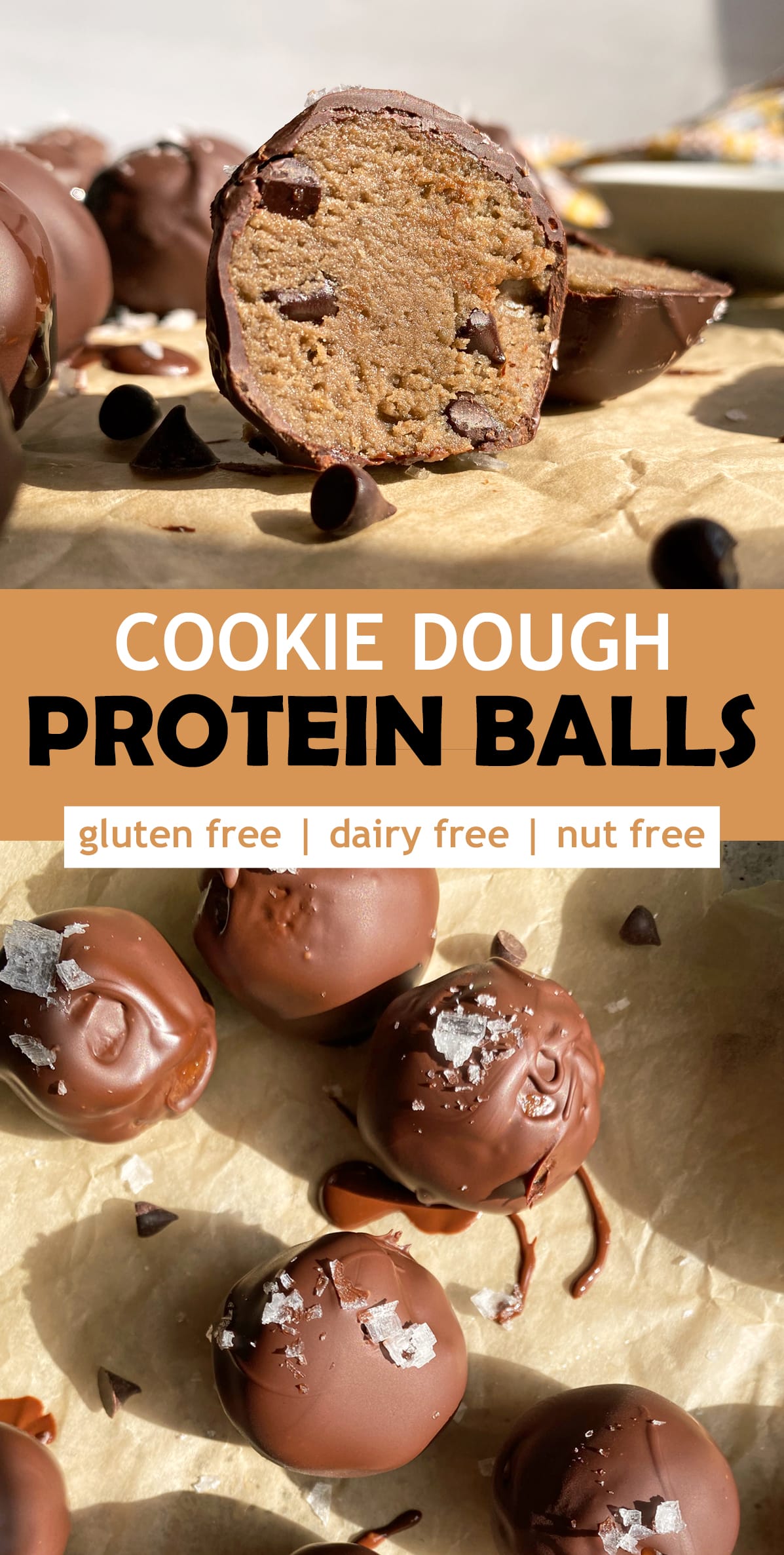 pinterest image for cookie dough protein balls