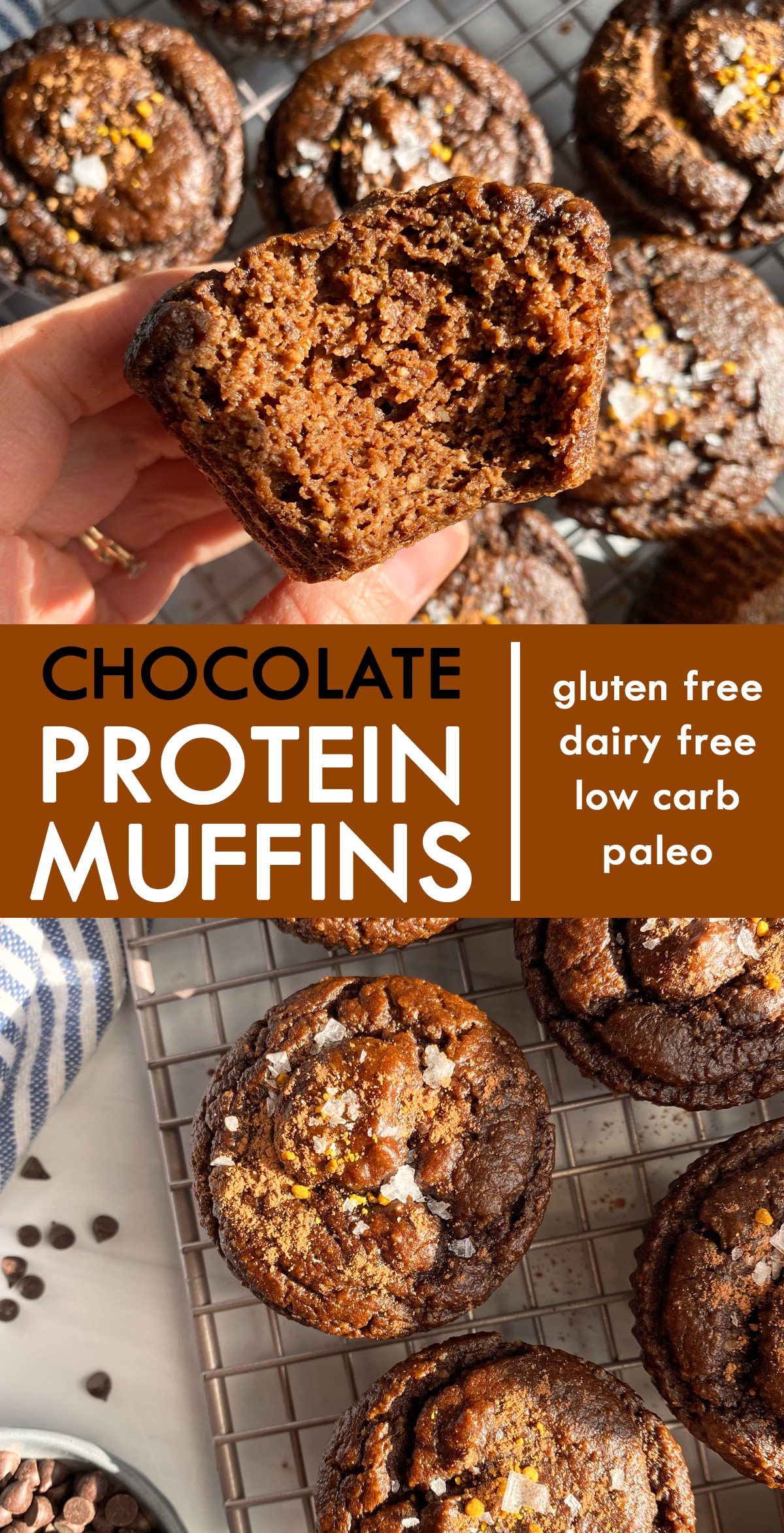 pinterest image for chocolate protein muffins