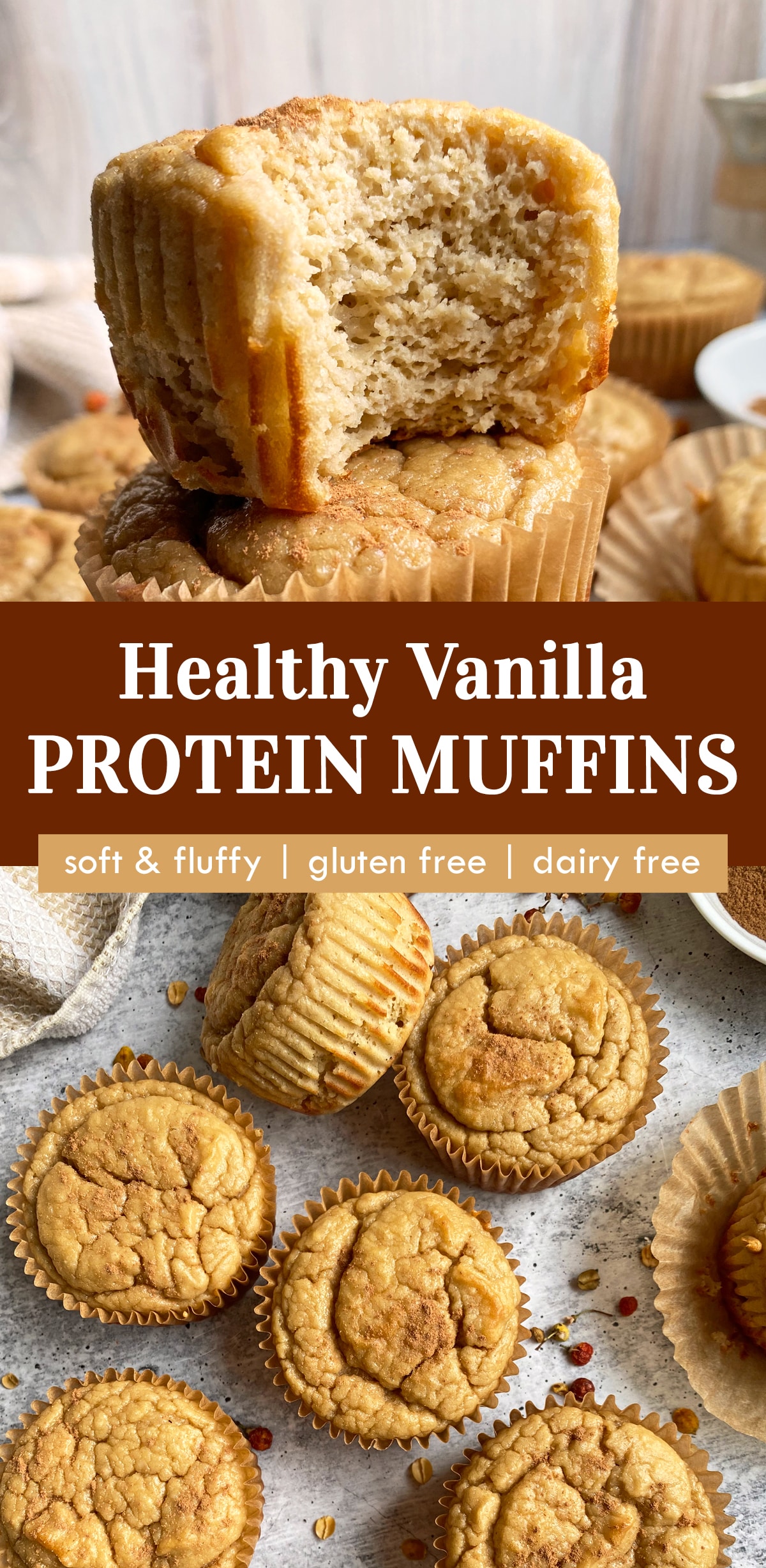 pinterest image for healthy vanilla protein muffins