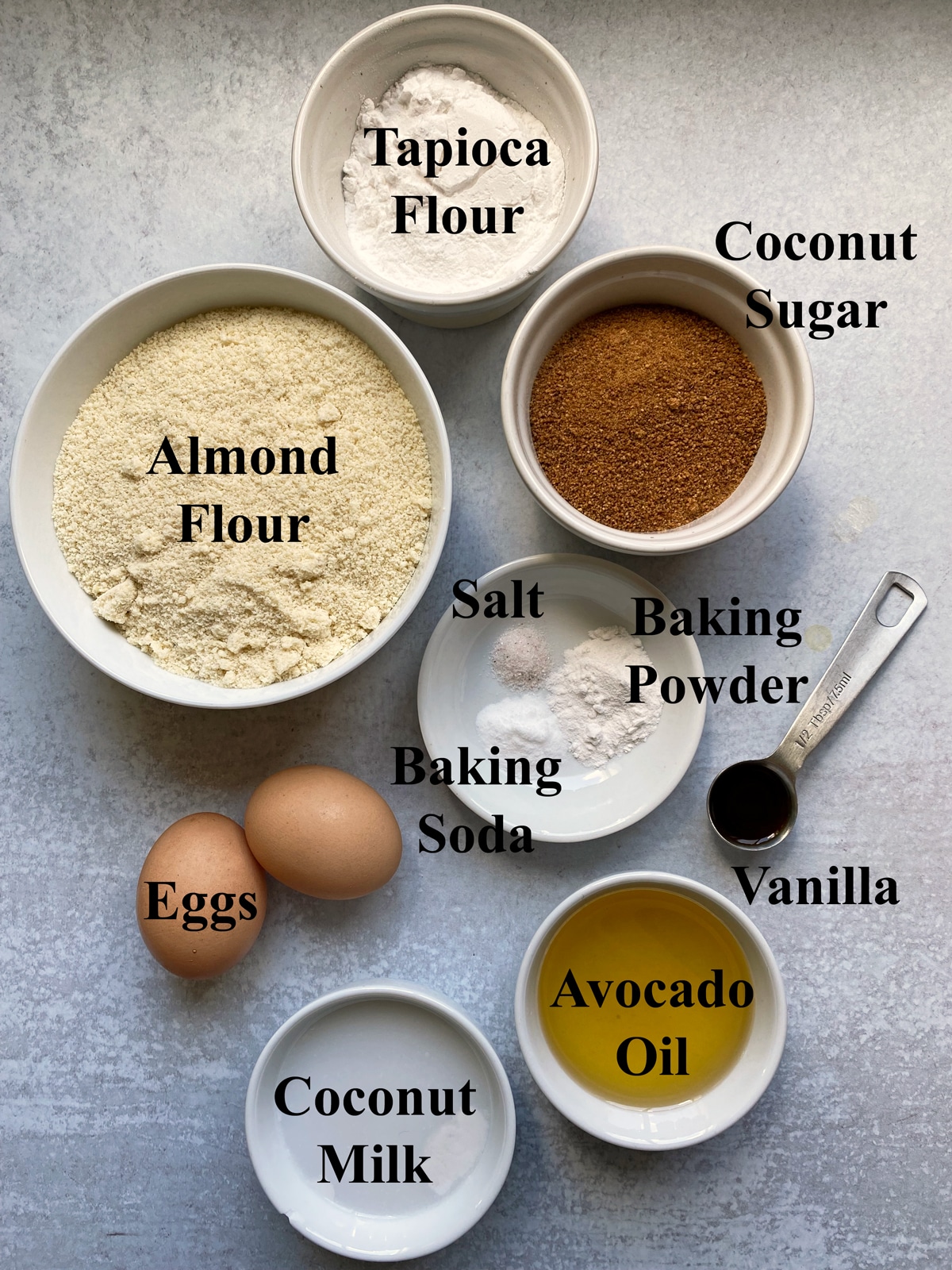 ingredients in vanilla almond flour cupcakes