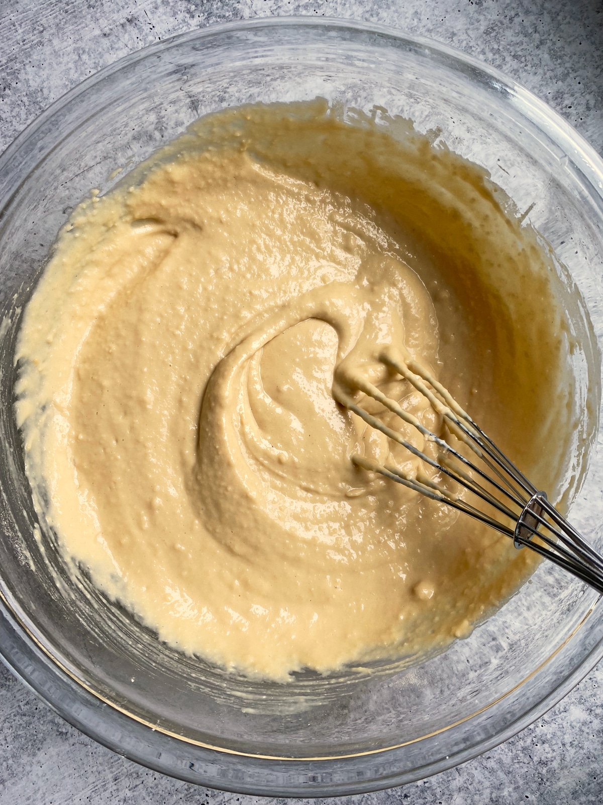 Muffin batter in mixing bowl.