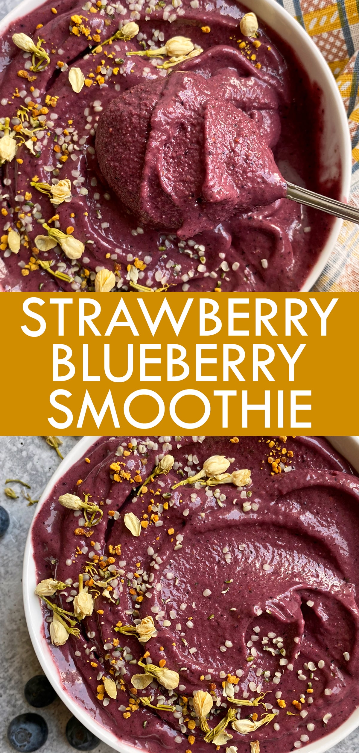 pinterest image for strawberry blueberry smoothie