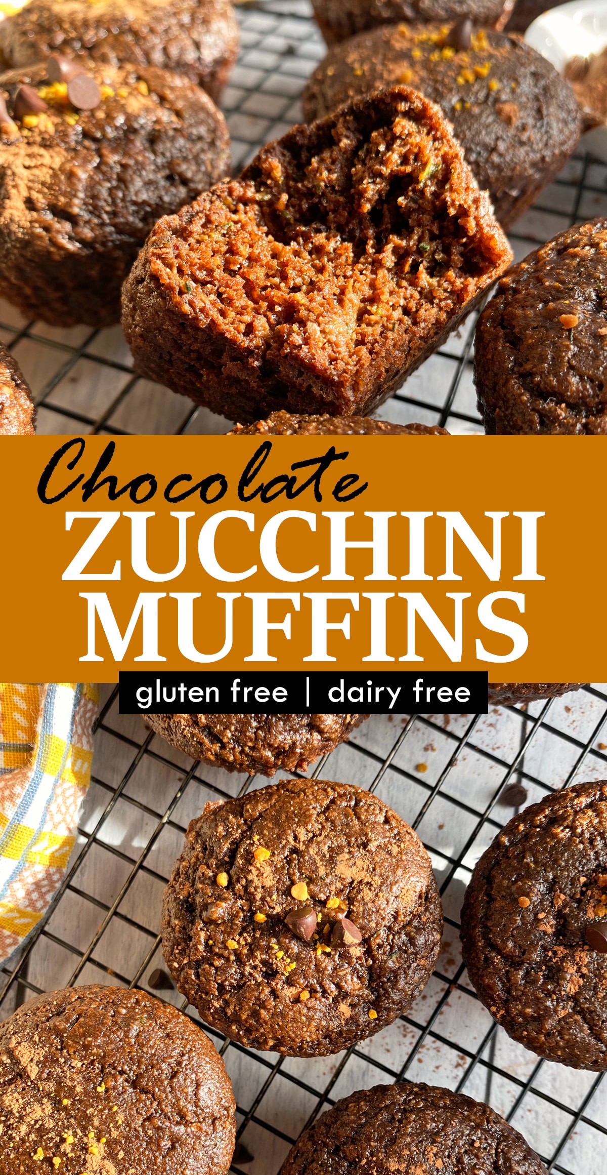 pinterest image for chocolate zucchini muffins