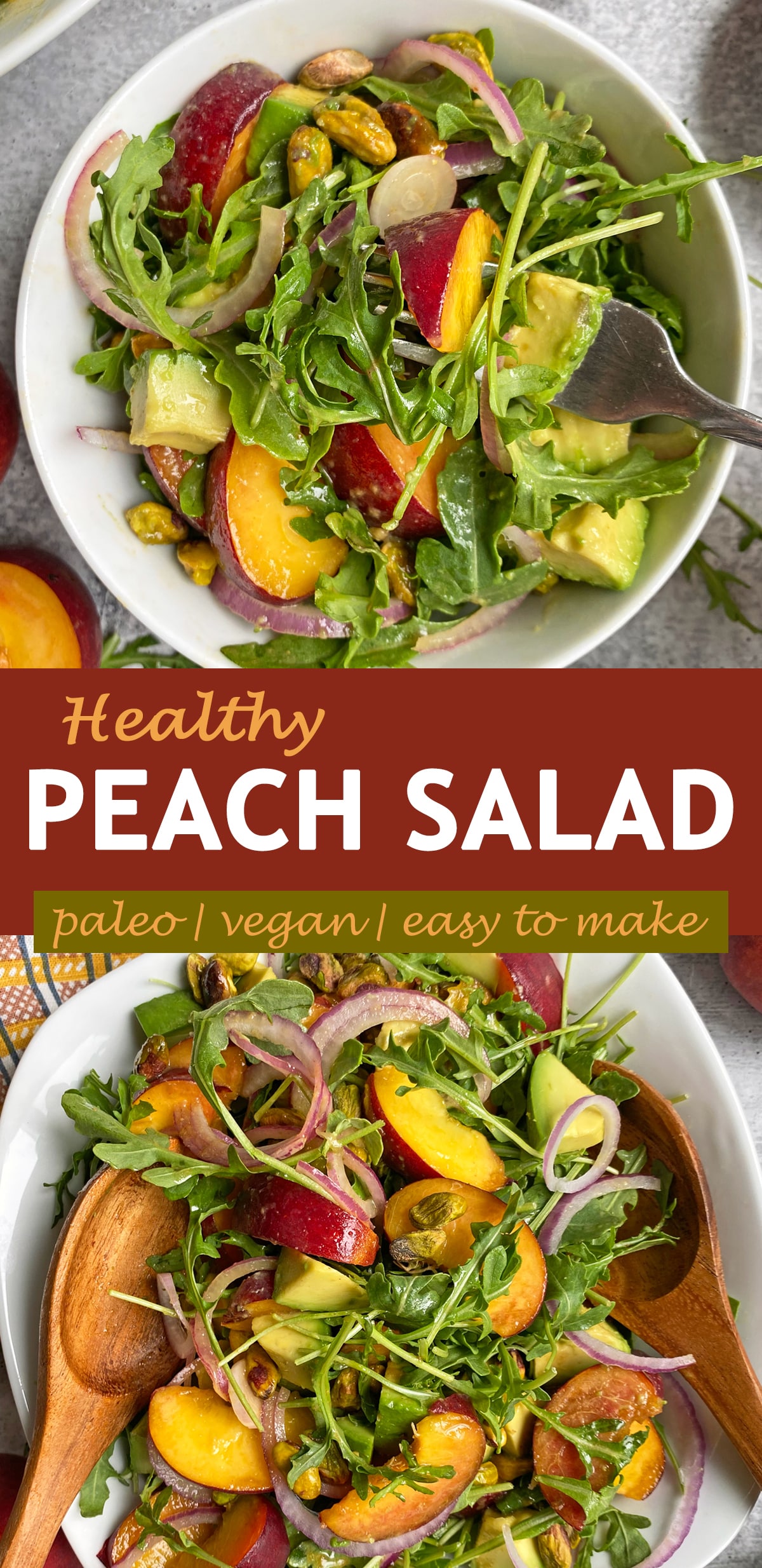 pinterest image for healthy peach salad