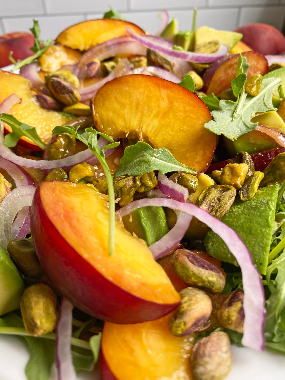 close up of healthy peach salad