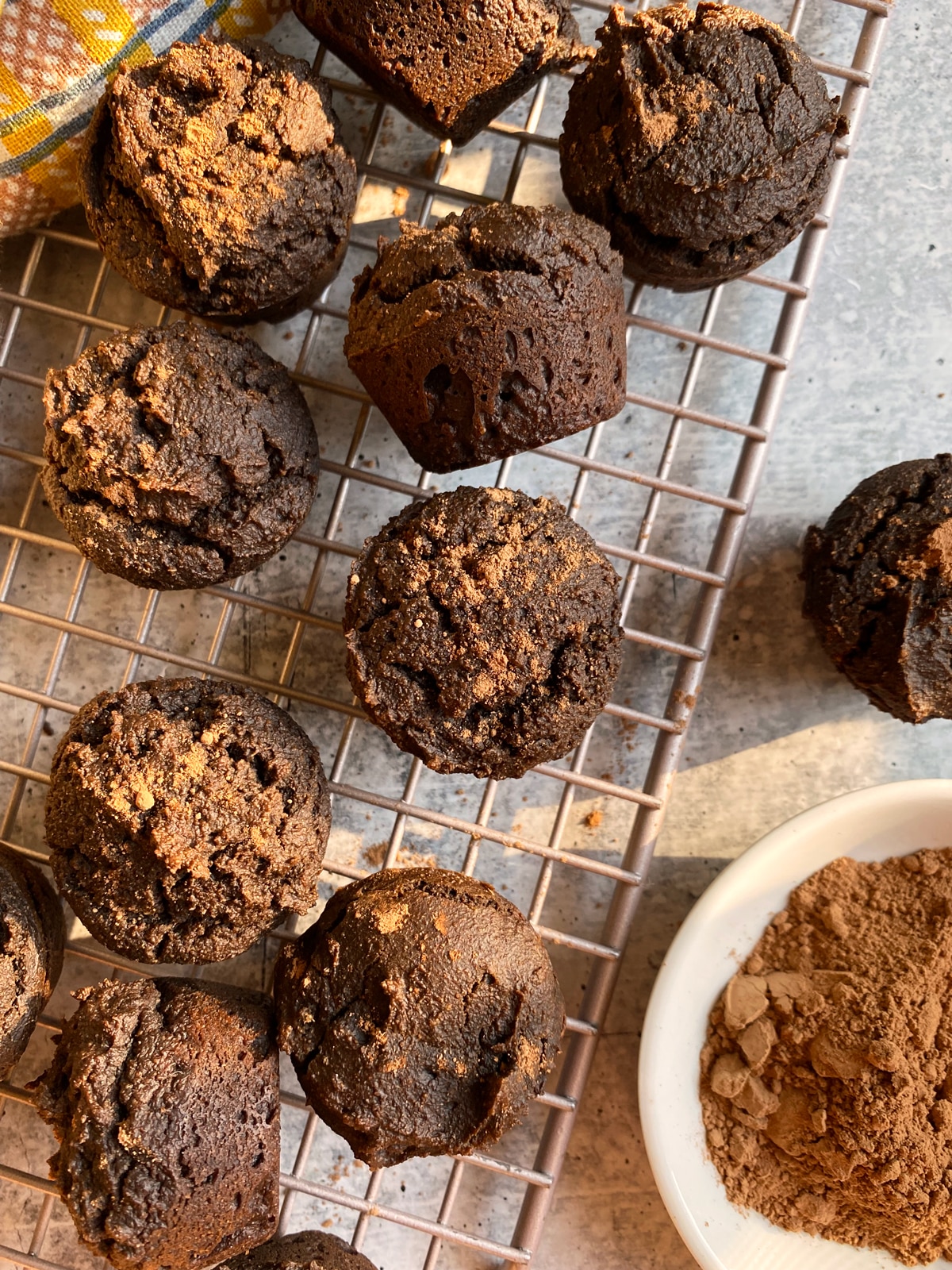 mini chocolate muffins on wire cooling rack