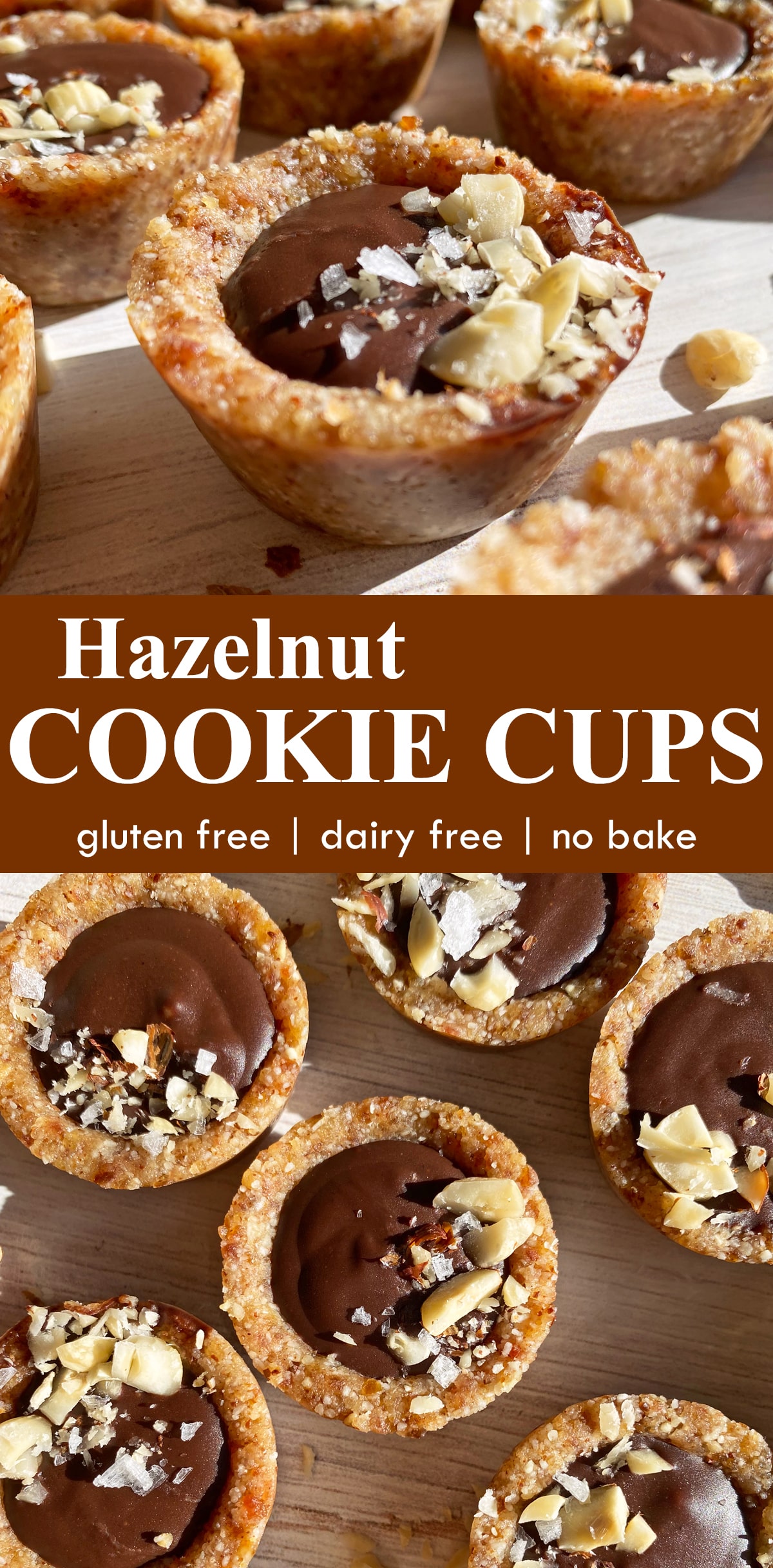 pinterest image for hazelnut cookie cups