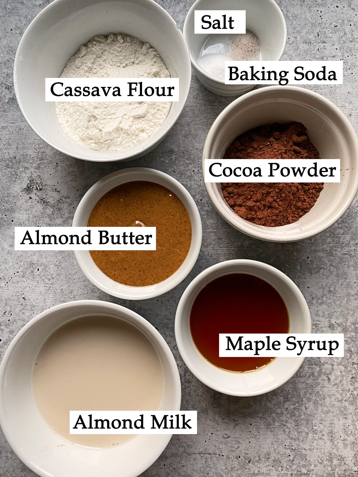 ingredients in mini chocolate muffins with cassava flour
