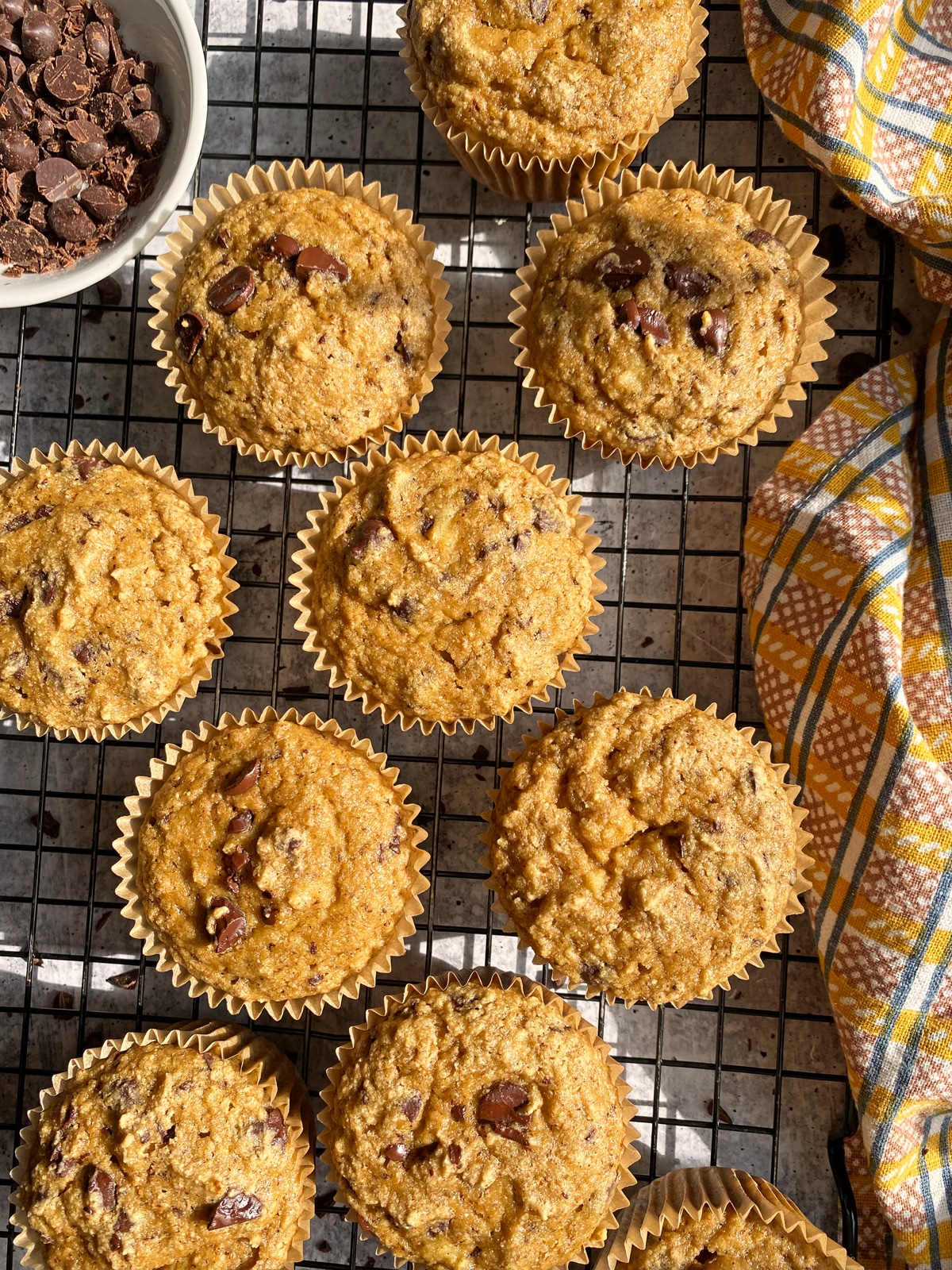 tigernut banana muffins on wire cooling rack