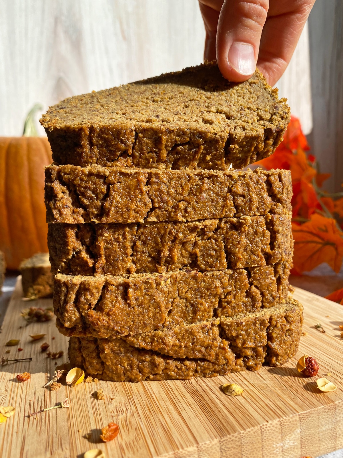 stack of tigernut flour pumpkin bread