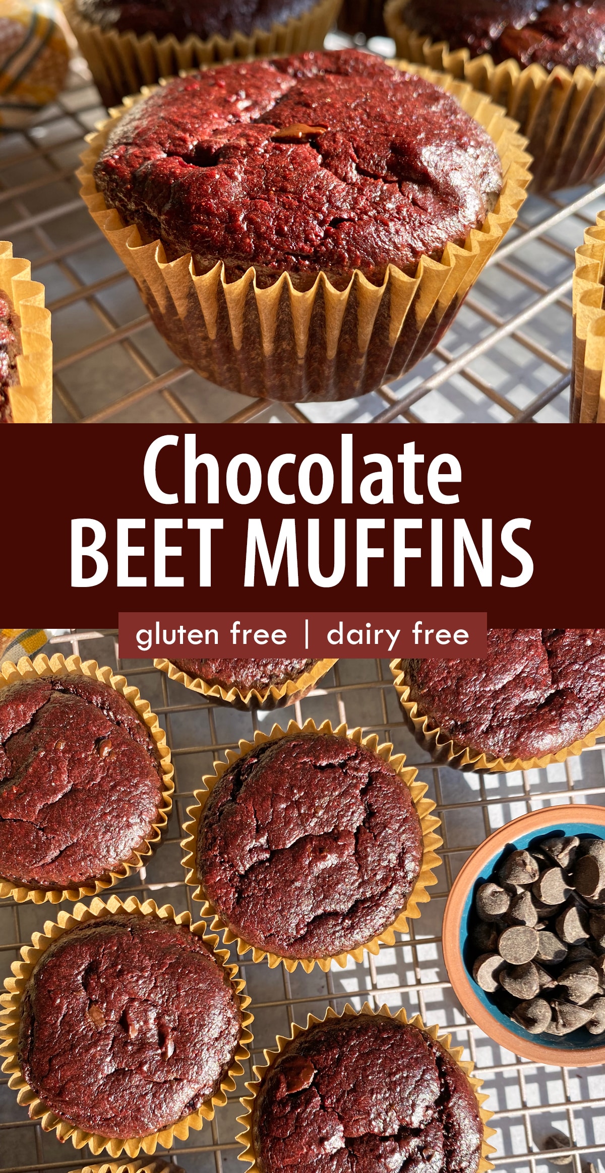 pinterest image for chocolate beet muffins
