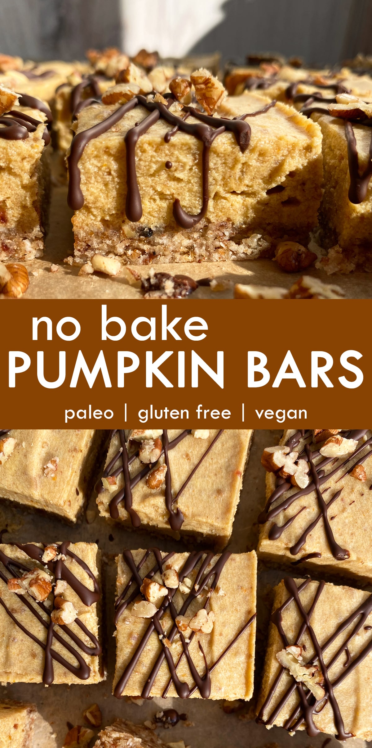 pinterest image for no bake pumpkin bars