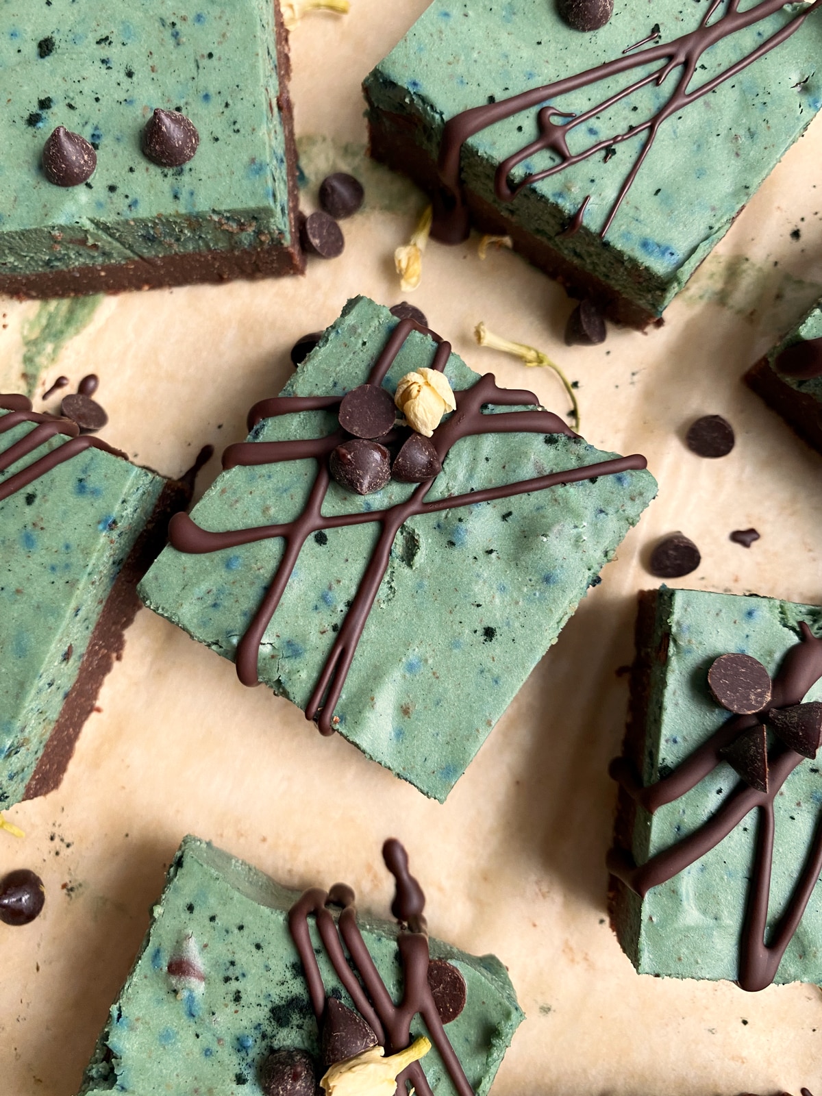 top view of mint chocolate cookie bars