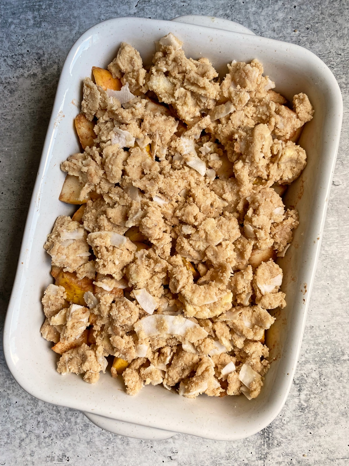 pear crumble ready for the oven