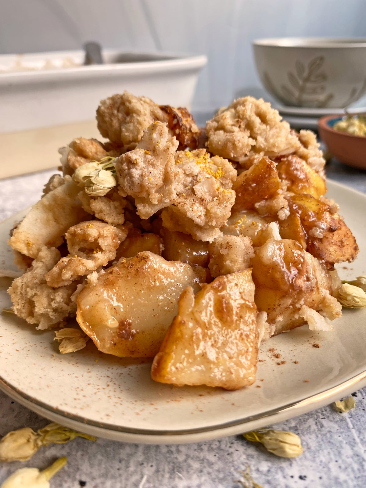 close up of plated crumble