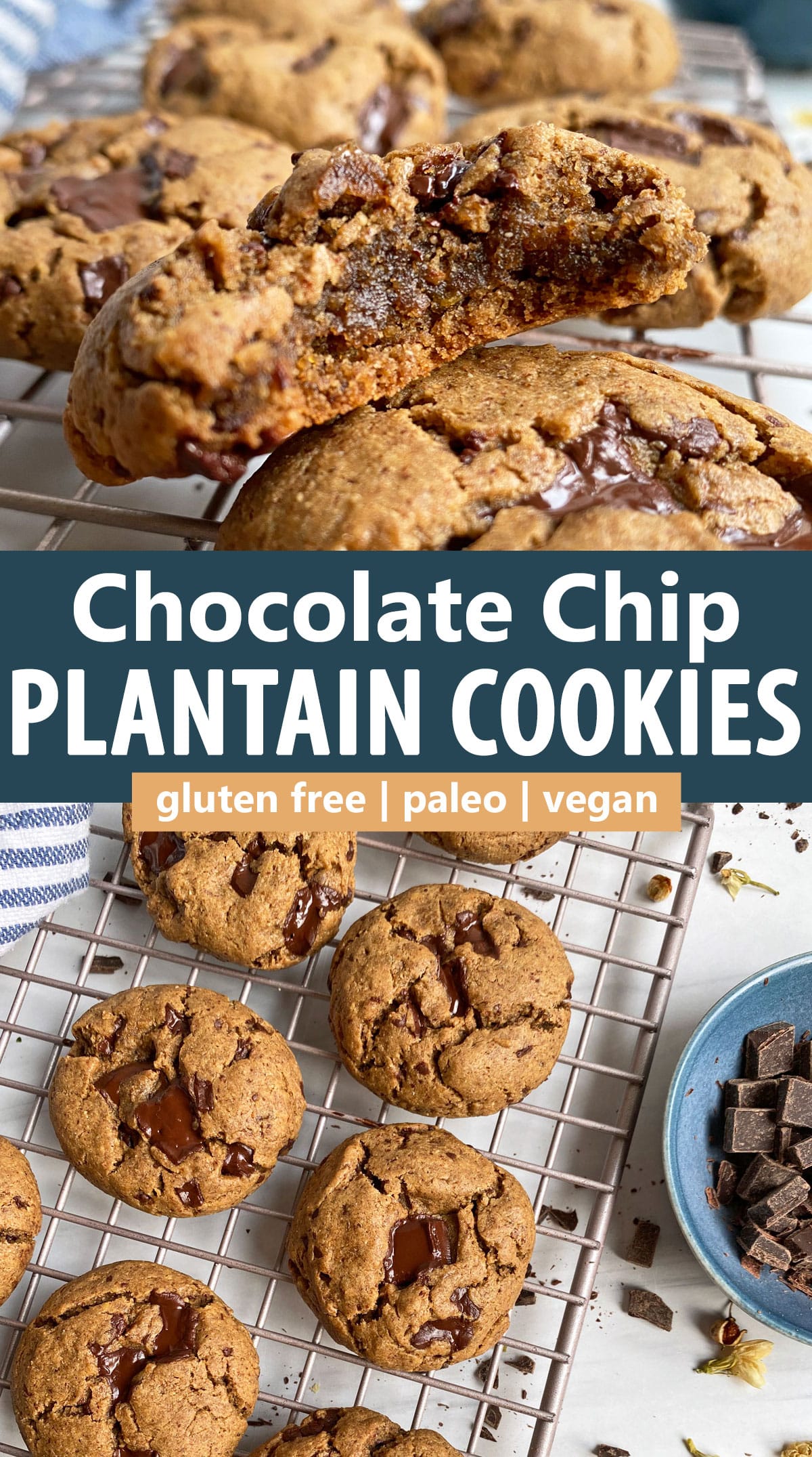 pinterest image for chocolate chip plantain cookies