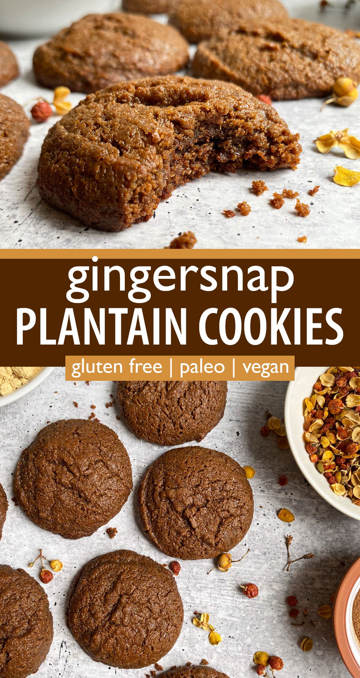 pinterest image for gingersnap plantain cookies
